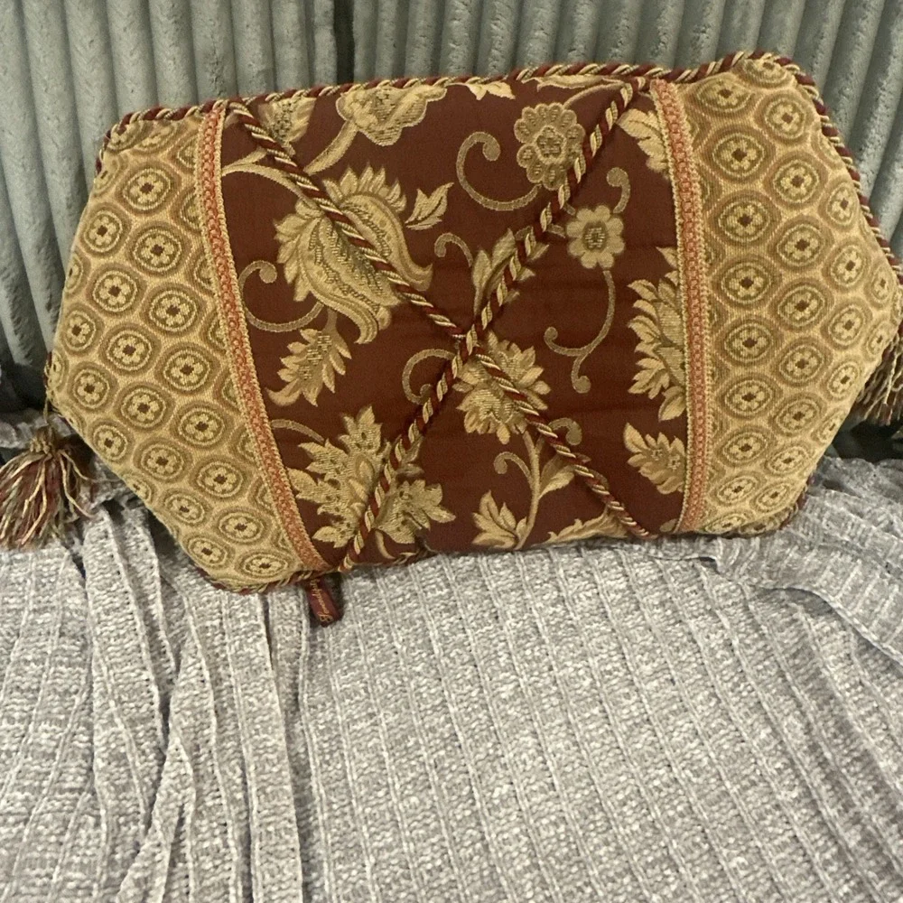 SERENDIPITY Gold Red Tapestry Throw  Pillow Reversible TASSELS‎ Maximalist Luxe